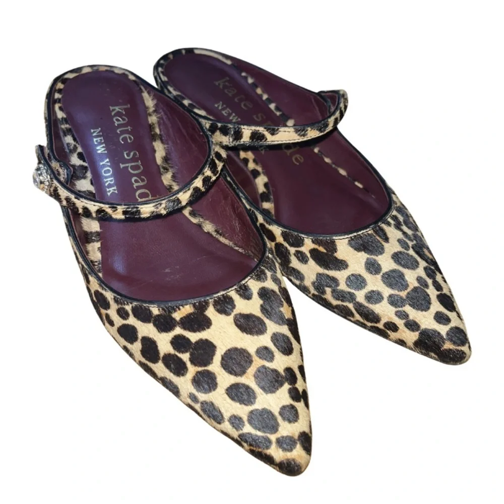 Kate Spade Meg Leopard Print Calf Hair Mules - Size 5.5 B
